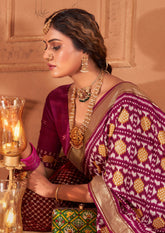 Shop Elegant Vivid Burgundy  Ikkat Print Saree